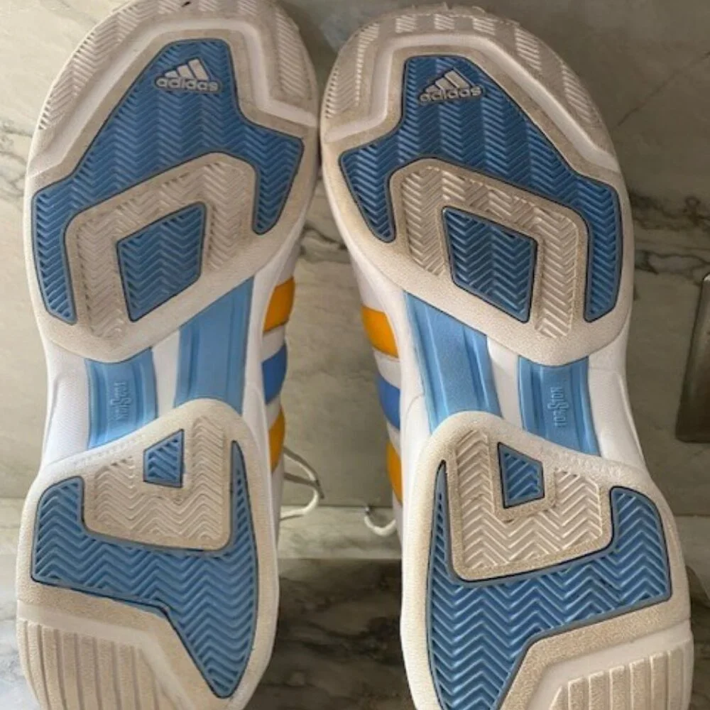 Adidas Basketball Shoes High Top White Blue Yellow Denver Nuggets Pro Size 20